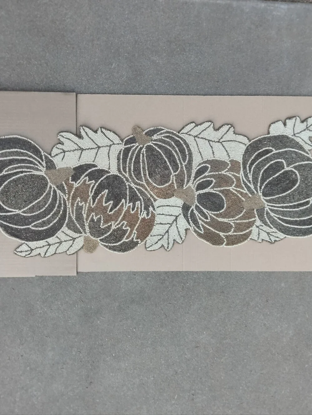 Beaded Hand Made Table Runner Centerpiece Fall Harvest Thanksgiving Pumpkins 36”